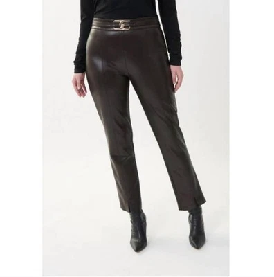 Pantalones JOSEPH RIBKOFF imitación cuero dividido pierna recta en negro (14) ¡NUEVOS CON ETIQUETAS! Foto 1 de 4