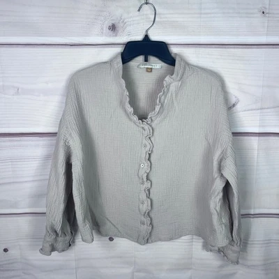 Camisa DownEast Top Mujer L Beige Algodón Gasa Botones Volantes Manga Larga Foto 1 de 4