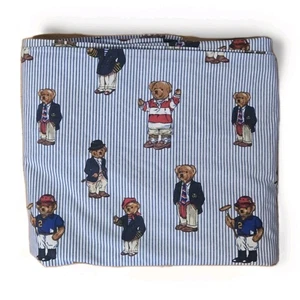 Ralph Lauren Vintage Polo Teddy Bear Full Size Flat Sheet Blue Stripe Cotton - Picture 1 of 4