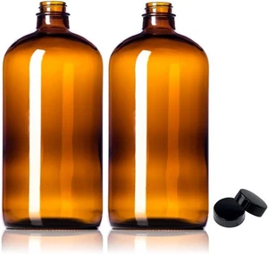32oz Amber Glass Bottles - 2 Pack with USA-Made Tight Seal Lids - Quart-Sized... - Picture 1 of 2
