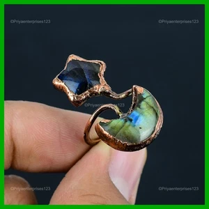 Natural Labradorite Anniversary Multi Stone Promise Bezel Ring Jewelry Copper - Picture 1 of 11