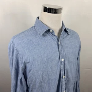 J Crew Large Classic Fit Chambray Shirt Blue Wash 100% Cotton Button Front - Picture 1 of 5