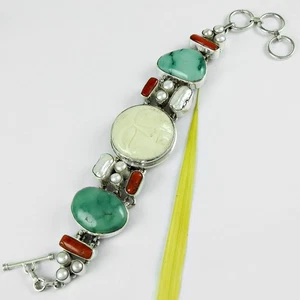Coral Solid Sterling Silver December Chain Handmade Friend Gift Bracelet Jewelry - Picture 1 of 5
