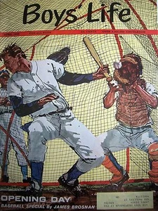 1965 Boys' Life Magazine Cover Art Baseall Players Catcher Batter - Picture 1 of 1