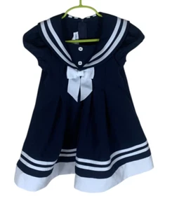 Girls Bonnie Jean Navy Blue Short Sleeve Nautical Sailor Dress Size 4T - Picture 1 of 5