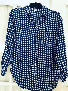 Splendid Women's Long Sleeve Button Down Plaid Rayon Blue & Crimson Shirt Sz S - Picture 1 of 8