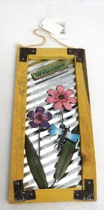 Letrero Floral Colgante Metal Corrugado y Madera Flores Primavera Nuevo - Imagen 1 de 8