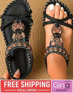 Flip Flop Sandals | Premium | Boho Stylish Beaded Decor [Black] All Sizes]