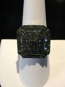 NWT GREEN DIAMOND CLUSTER RING SIZE 7 (1.50 CTW) 925 STERLING SILVER - Picture 1 of 5