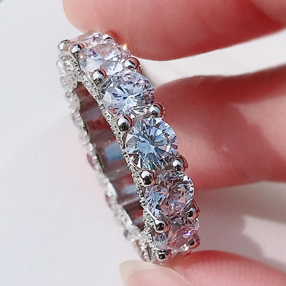 7.0 TCW Round D FL Moissanite Eternity Wedding band in 14K White Gold Plated - Image 1 of 4