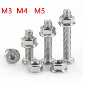 M3 M4 M5 Flachkopfschrauben mit Flansch Sechskantmuttern Edelstahl V2A - Picture 1 of 7