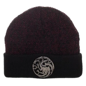 Game of Thrones Beanie Targaryen Dragons Hat Black 3D Sculpted Metal Logo  - Picture 1 of 2
