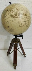 Nautical World Map Table GLOBE ORNAMENT With Antique Finish Wooden Tripod Stand - Picture 1 of 8