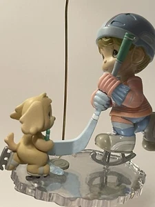 1990's Precious Moments Ice Hockey Player & Puppy Dog Holiday Ornament RARE - Picture 1 of 10