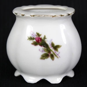 Mini Planter White Porcelain Rose Scalloped Gold Trim Vintage 2.5" Tall - Imagen 1 de 8