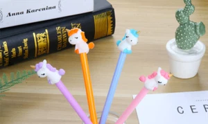 4-12pc Cute Unicorns Ballpoint Gel Pens Funky Kids Party Gift Bag Fillers - Picture 1 of 3