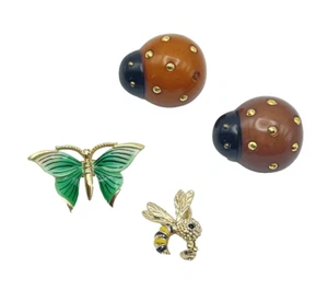 Lot of 4 Ladybug, Honey Bee, Bumblebee, Butterfly Pins - Picture 1 of 8
