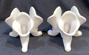 Pair Van Briggle Triple Bud Vases Candleholder Trumpet Cornucopia White 5” - Picture 1 of 6