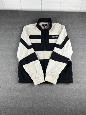 True Religion Abrigo Exterior de Nylon Pullover con Cremallera a Rayas Blanco y Negro Talla XL Foto 1 de 4