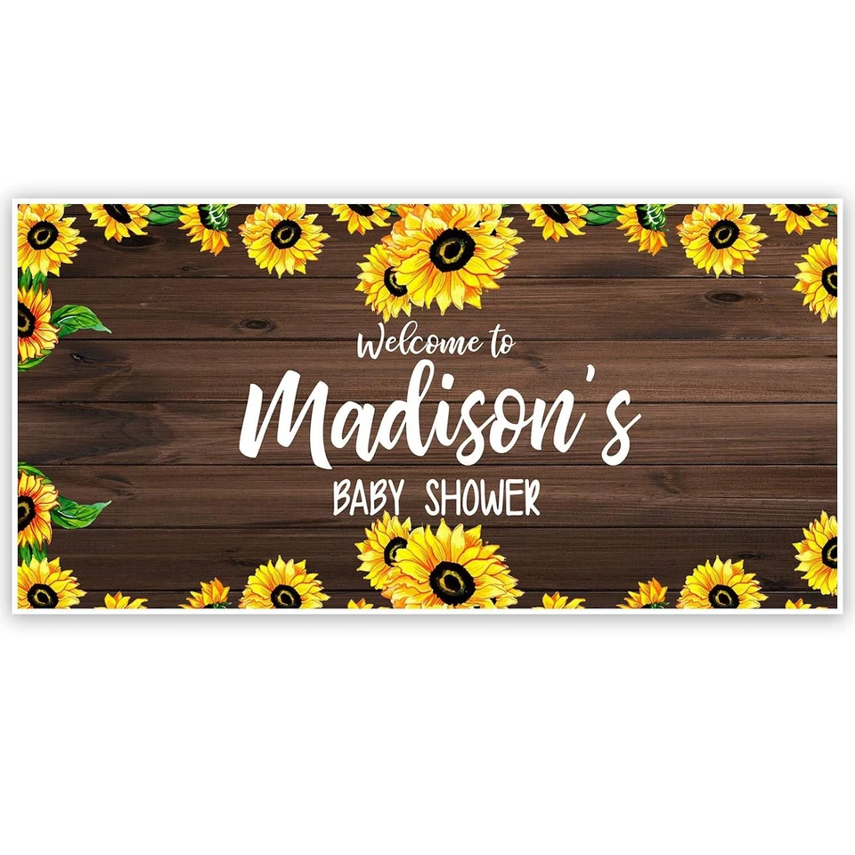 Banner personalizado de madeira sintética e girassóis para chá de bebê - Imagem 1 de 1
