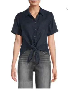 Theory Hekanina Damen-Strickshirt vorne zum Binden Größe Small schwarz Meer Noppenoberteil 105 $ - Bild 1 von 7