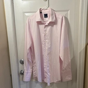 Camisa de vestir para hombre David Donahue rosa claro. Puño francés 17,5 cuello 34/35 LS - Imagen 1 de 6