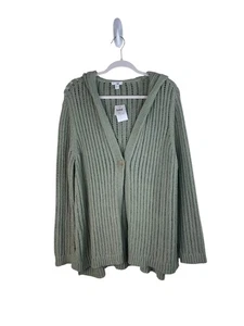 J. Jill Weave Knit Open-Front Hooded Cardigan Sweater Seagrass XL - Bild 1 von 8