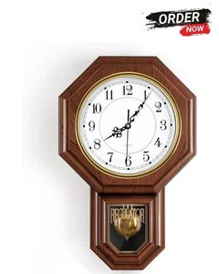 Orologio da parete a pendolo a batteria, imitazione legno plastica regolatore orologio - Foto 1 di 8