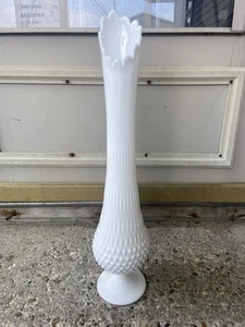 BEAUTIFUL FENTON MILK GLASS HOBNAIL SWUNG STRETCHED VASE 21" TALL - Picture 1 of 19
