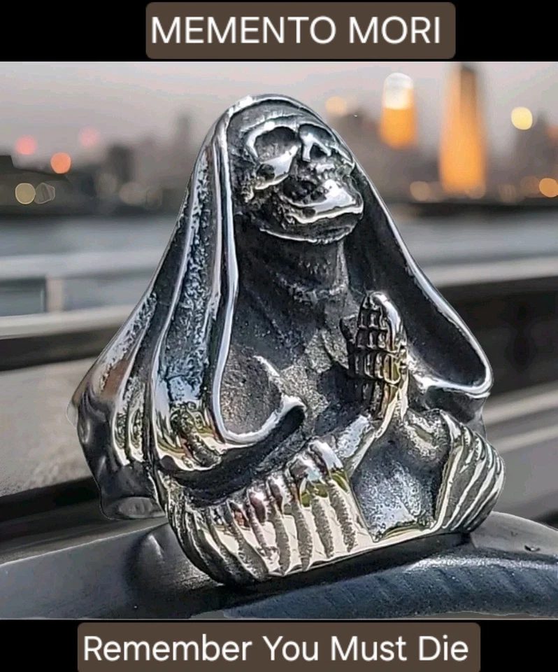 ANILLO PUNK SCARY MONJA CALAVERA GRANDE NEGRO ACERO INOXIDABLE Talla 8 Foto 1 de 4