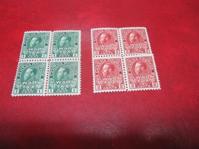 CANADAUNITRADE# MR1 & 2 1915 ADMIRAL WAR TAX F/MINT BLOCKS OF 4 TOP STAMPS MH/MN - Image 1 of 2