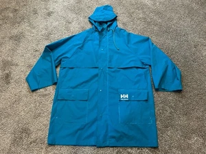 VTG Helly Hansen Rain Jacket Adult L Teal Hooded Full-Zip Snaps Waterproof 16850 - Picture 1 of 23
