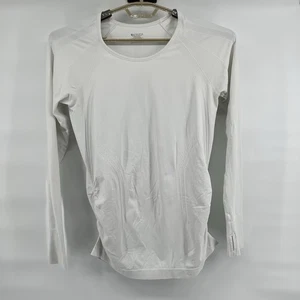 Athleta Womens Large Speedlight Top White Seamless Ruched Active Long Sleeve - Picture 1 of 7