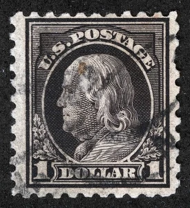 US Sc 460 Violet Black $1.00 1915 p.10 DLWm Light Double Oval Parcel Cancel - Picture 1 of 1