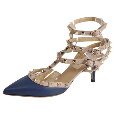 Sandalias con correa de cuero VALENTINO GARAVANI Rockstud azul marino talla... - Imagen 1 de 4