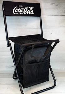 Vintage Coca-Cola Folding Chair w Insulated Cooler Black Metal Nylon 24 x 12" - Picture 1 of 10