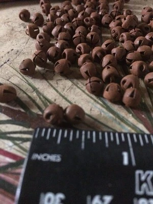 48 Primitive 6mm Rusty LOOK Tin JINGLE BELLS 1/4 in 1/4" Christmas Craft Supply - Image 1 of 4