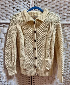 Vtg 80 Purple Heart Hand Knit Front Button Women Wool Sweater Killarney, Ireland - Picture 1 of 3