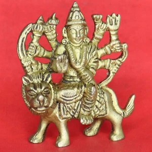 Estatua de la Diosa Durga Figura de Latón Artesanal Maa Sherawali Estatuilla Escultura - Imagen 1 de 8