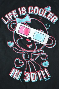 Justice Girls 6 Black Tee Shirt Top Life Is Cooler In 3D Monkey Graphic - Picture 1 of 4