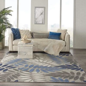Nourison Aloha Indoor/Outdoor Grey/Blue 7'10" x 10'6" Area Rug, Easy Cleaning... - Picture 1 of 12