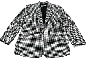 Vintage Maggie Lawrence Womens Black/White Houndstooth Notch Lapel Blazer Size M - Picture 1 of 8