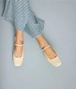Zara Buckled soft leather mary jane ballet flats ivory - Size 40/9.5 - Picture 1 of 14