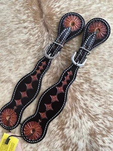 Adult Size Tooled Top Grain Leather Western Pair Spur Straps - Picture 1 of 7