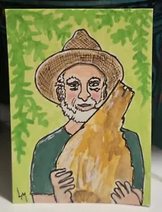 ACEO Original Art Painting Garden Bob's Big Onion Vegetable Summer Man OOAK ATC - Picture 1 of 5