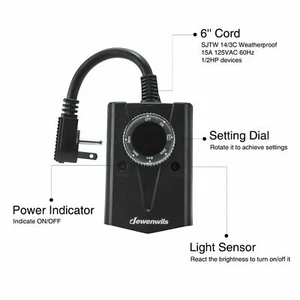 DEWENWILS 24-Hour Outdoor Timer photocell Light Sensor, Weatherproof 2 Outlet - Picture 1 of 8