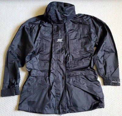 MINT Helly Hansen Tech Packable Rain Jacket Black Windbreaker Hooded,Petite S - Image 1 of 4