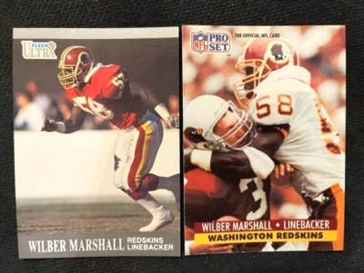 NFL - Wilber Marshall 1991 Fleer Ultra & 1991 Pro Set Football - Redskins - Image 1 of 2