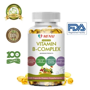 Vitamin B Complex,Vitamins B1,B2,B3,B5,B6,B8,B12,Energy, Metabolism Aid 60-120PC - Picture 1 of 13
