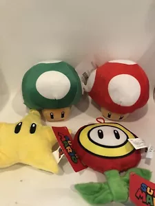 Super Mario Plush Nintendo Mushroom Star Plant Set Of 4 6” Plush New - Picture 1 of 5